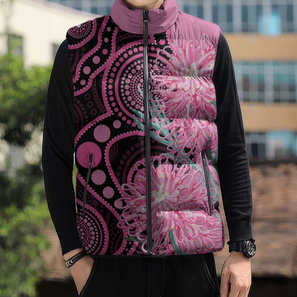 Australia Grevillea Sleeveless Puffer Jacket Aussie Native Spider Flower Indigenous Art