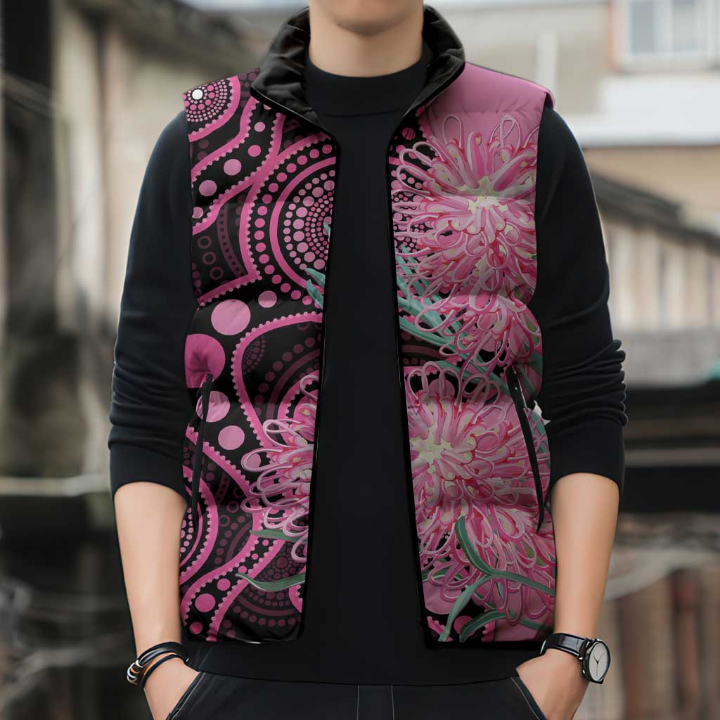 Australia Grevillea Sleeveless Puffer Jacket Aussie Native Spider Flower Indigenous Art