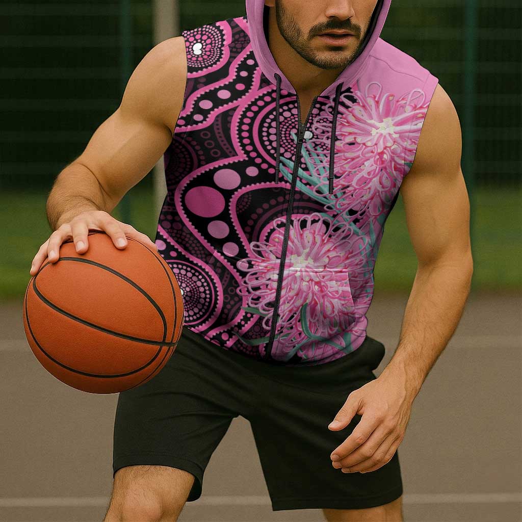 Australia Grevillea Sleeveless Zip Hoodie Aussie Native Spider Flower Indigenous Art