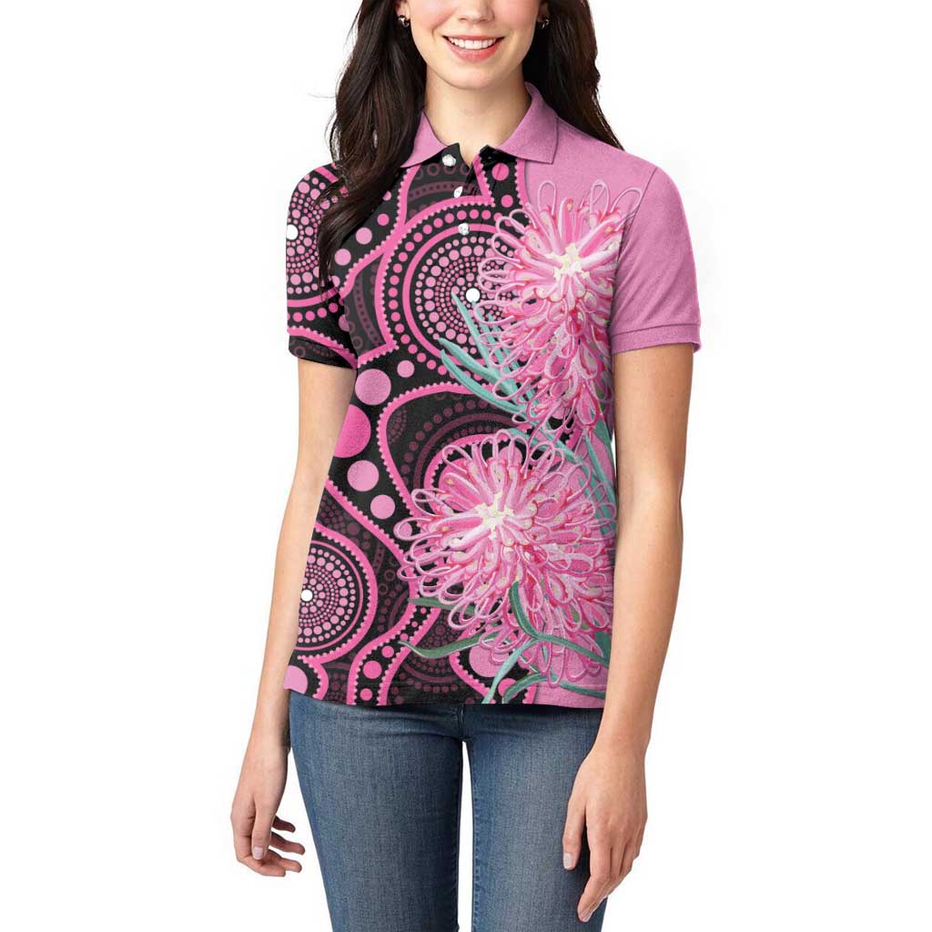 Australia Grevillea Women Polo Shirt Aussie Native Spider Flower Indigenous Art