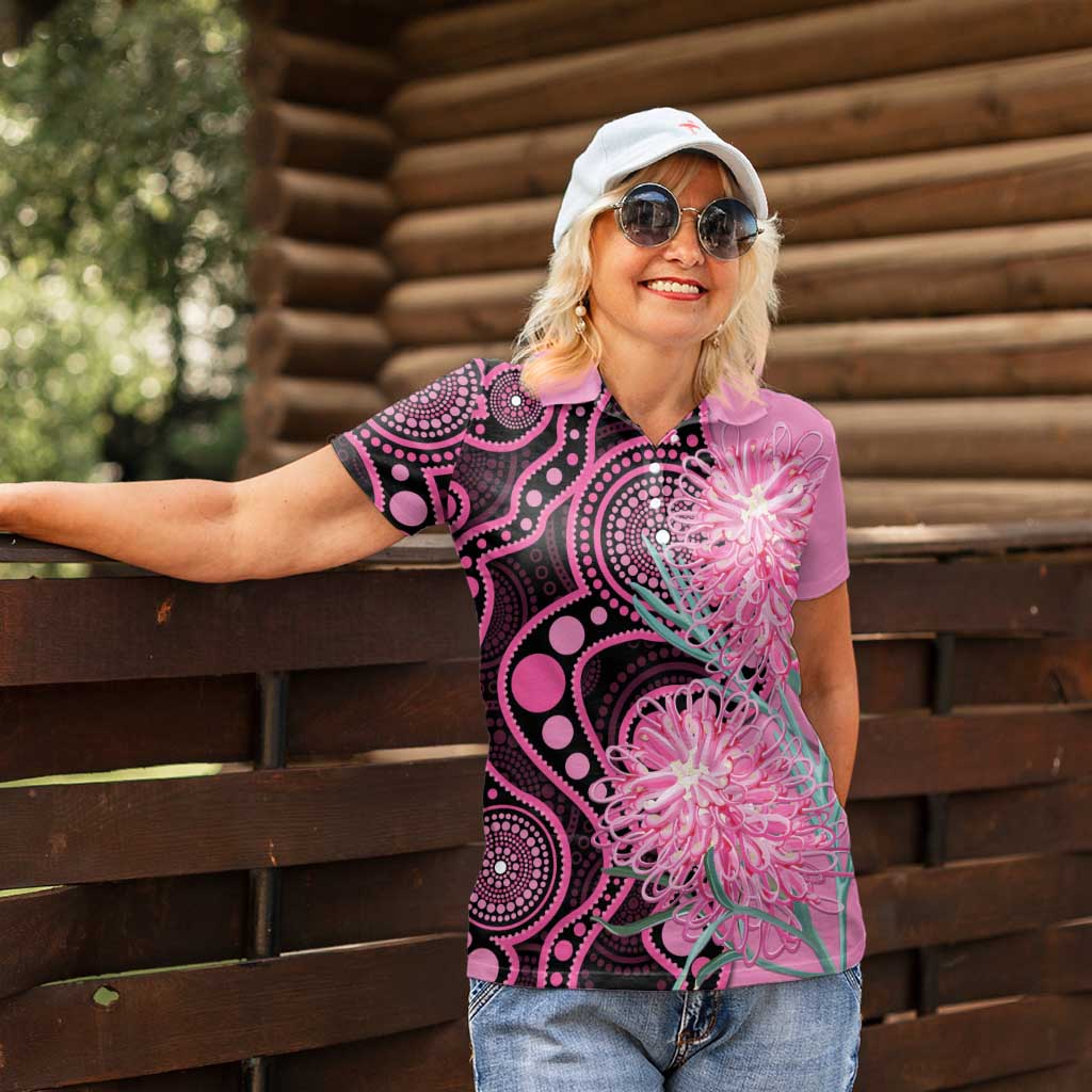 Australia Grevillea Women Polo Shirt Aussie Native Spider Flower Indigenous Art