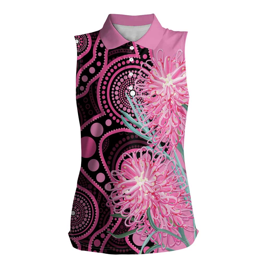 Australia Grevillea Women Sleeveless Polo Shirt Aussie Native Spider Flower Indigenous Art