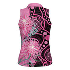 Australia Grevillea Women Sleeveless Polo Shirt Aussie Native Spider Flower Indigenous Art