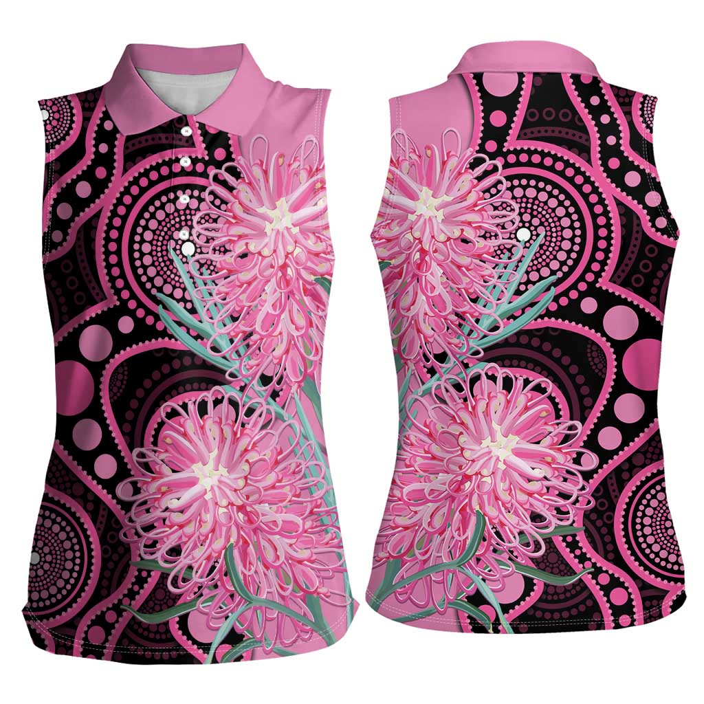 Australia Grevillea Women Sleeveless Polo Shirt Aussie Native Spider Flower Indigenous Art
