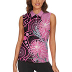 Australia Grevillea Women Sleeveless Polo Shirt Aussie Native Spider Flower Indigenous Art