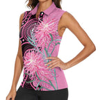 Australia Grevillea Women Sleeveless Polo Shirt Aussie Native Spider Flower Indigenous Art