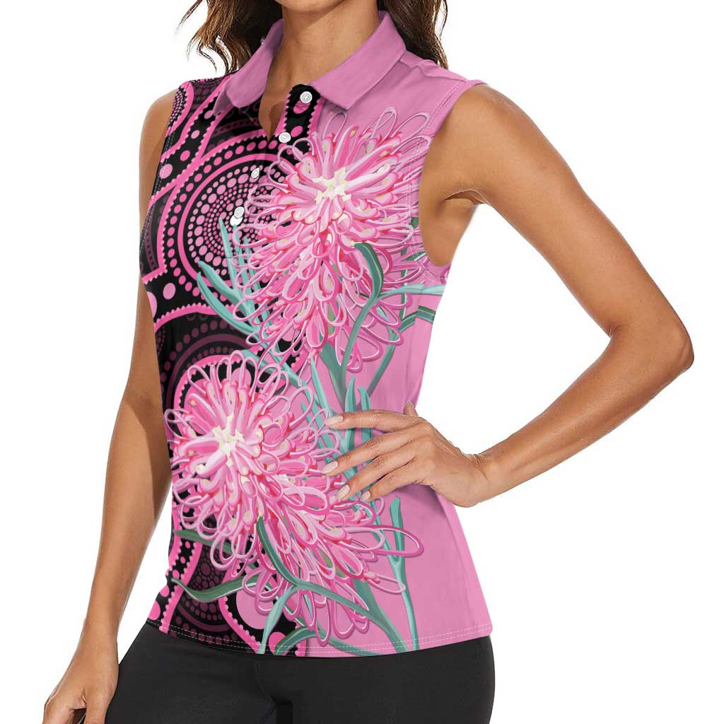 Australia Grevillea Women Sleeveless Polo Shirt Aussie Native Spider Flower Indigenous Art