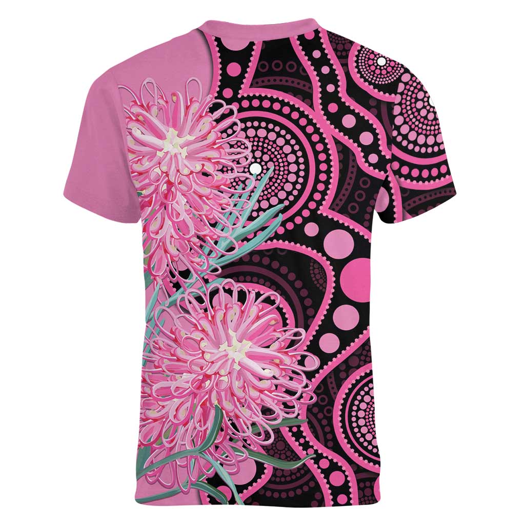 Australia Grevillea Women V-Neck T-Shirt Aussie Native Spider Flower Indigenous Art