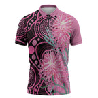 Australia Grevillea Zipper Polo Shirt Aussie Native Spider Flower Indigenous Art