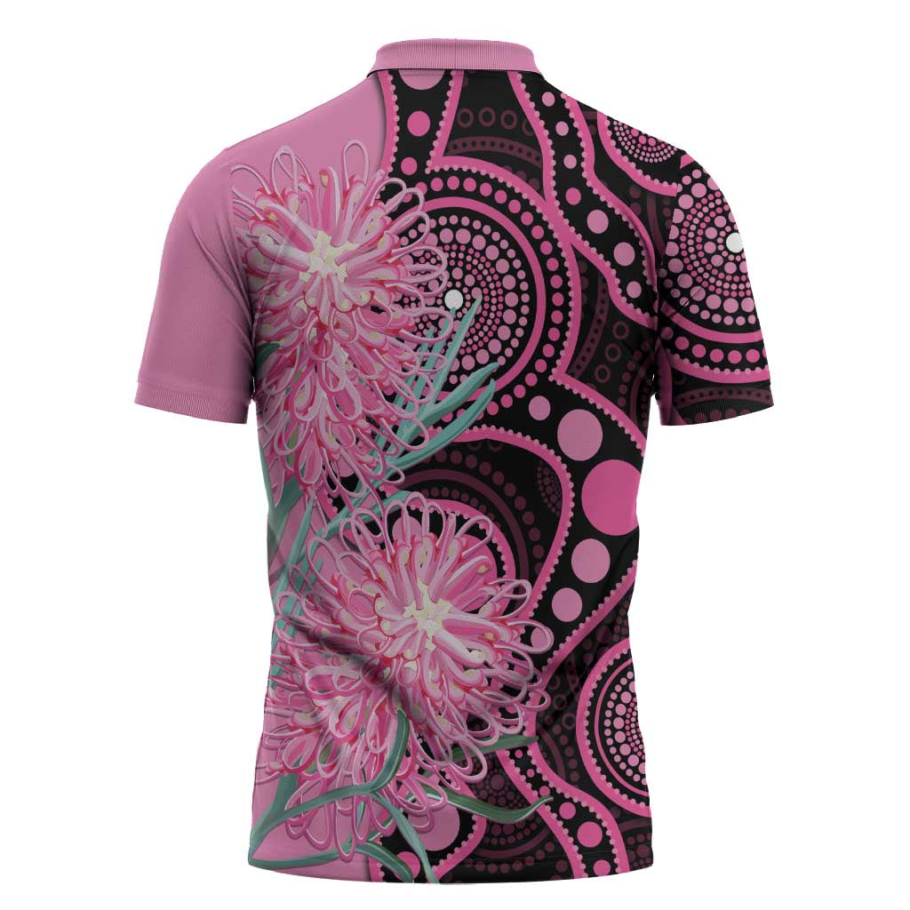 Australia Grevillea Zipper Polo Shirt Aussie Native Spider Flower Indigenous Art