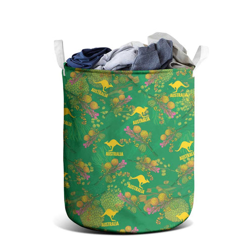 Australia Billy Buttons Laundry Basket Aussie Pycnosorus Kangaroo Seamless Style