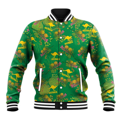 Australia Billy Buttons Baseball Jacket Aussie Pycnosorus Kangaroo Seamless Style