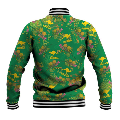 Australia Billy Buttons Baseball Jacket Aussie Pycnosorus Kangaroo Seamless Style