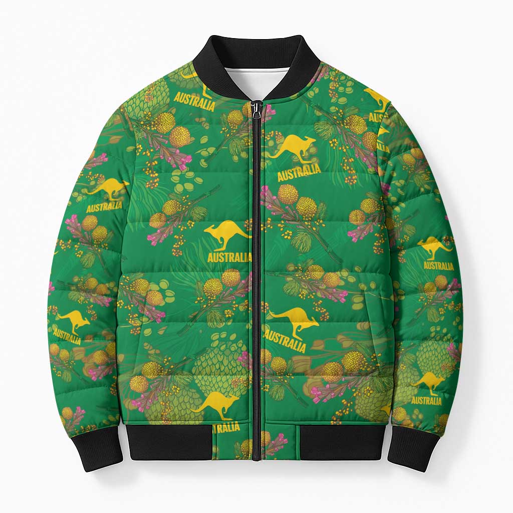 Australia Billy Buttons Bomber Puffer Jacket Aussie Pycnosorus Kangaroo Seamless Style