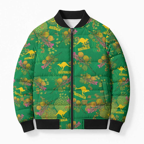 Australia Billy Buttons Bomber Puffer Jacket Aussie Pycnosorus Kangaroo Seamless Style