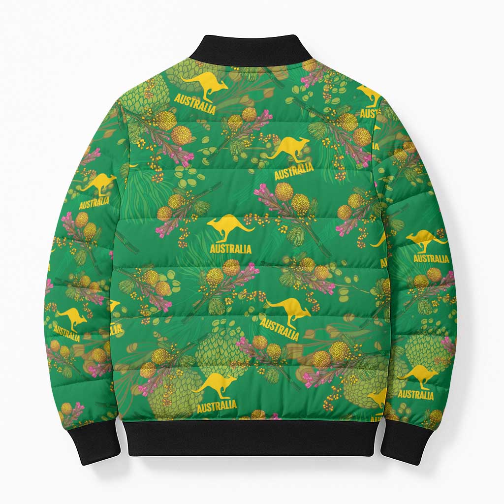 Australia Billy Buttons Bomber Puffer Jacket Aussie Pycnosorus Kangaroo Seamless Style
