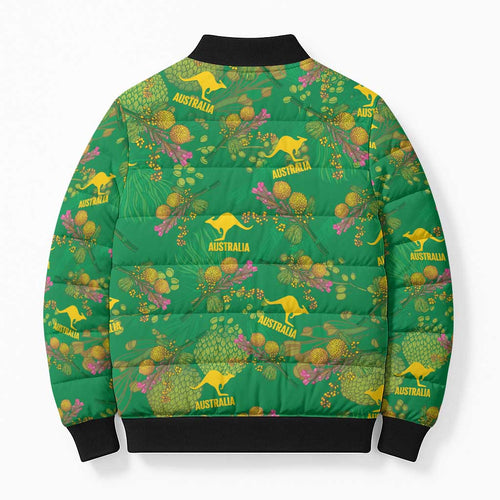 Australia Billy Buttons Bomber Puffer Jacket Aussie Pycnosorus Kangaroo Seamless Style