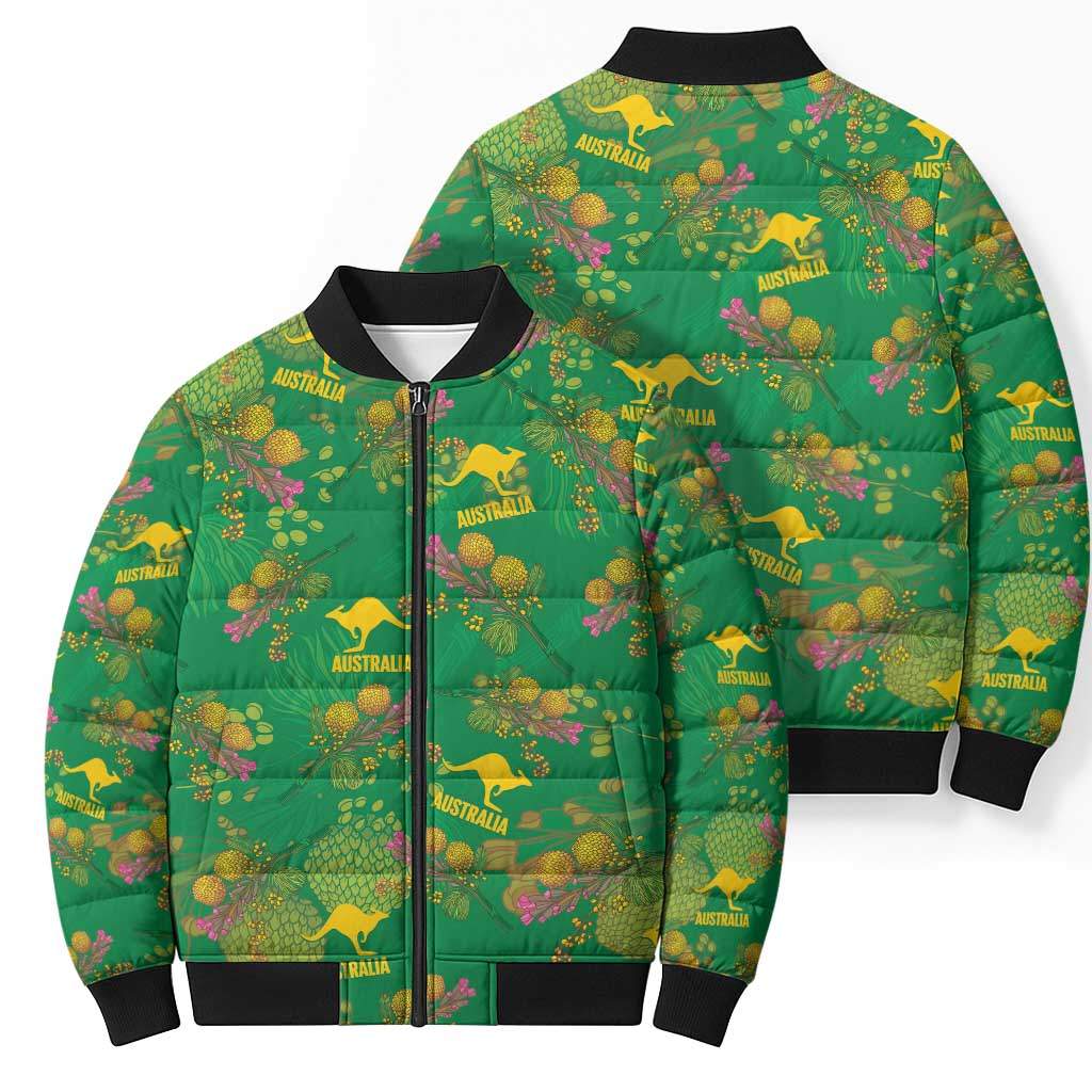 Australia Billy Buttons Bomber Puffer Jacket Aussie Pycnosorus Kangaroo Seamless Style