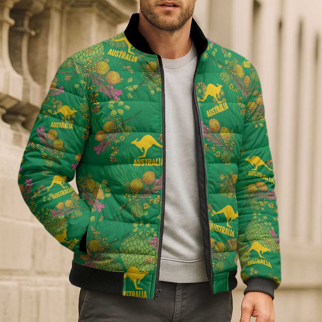 Australia Billy Buttons Bomber Puffer Jacket Aussie Pycnosorus Kangaroo Seamless Style