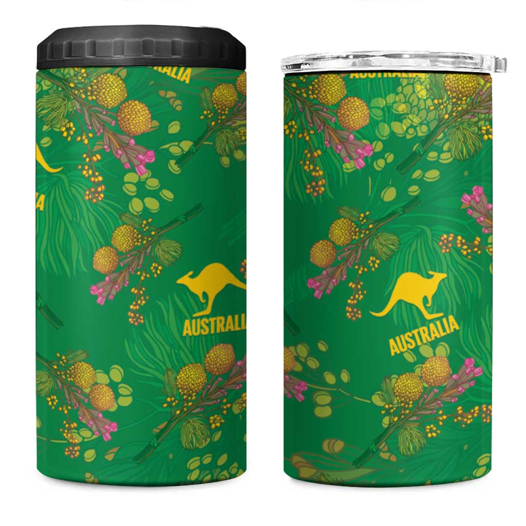 Australia Billy Buttons 4 in 1 Can Cooler Tumbler Aussie Pycnosorus Kangaroo Seamless Style