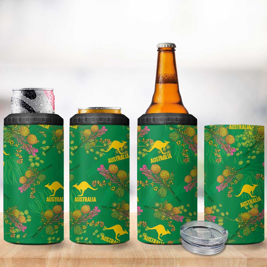 Australia Billy Buttons 4 in 1 Can Cooler Tumbler Aussie Pycnosorus Kangaroo Seamless Style