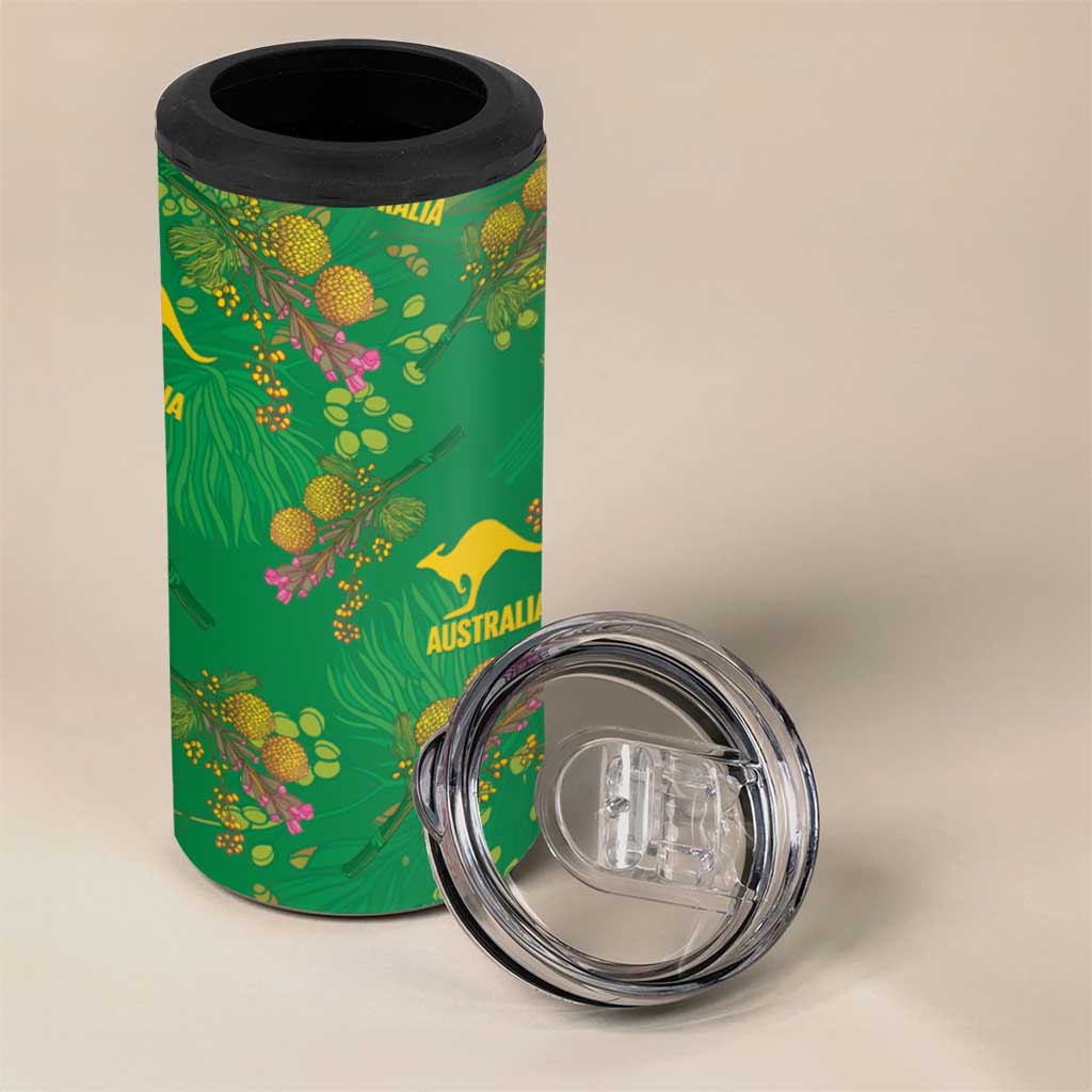 Australia Billy Buttons 4 in 1 Can Cooler Tumbler Aussie Pycnosorus Kangaroo Seamless Style