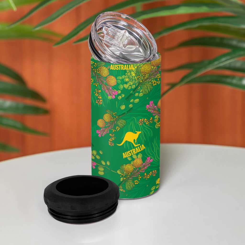 Australia Billy Buttons 4 in 1 Can Cooler Tumbler Aussie Pycnosorus Kangaroo Seamless Style