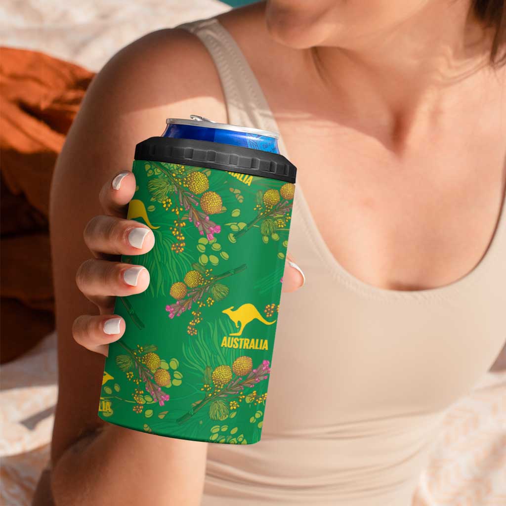 Australia Billy Buttons 4 in 1 Can Cooler Tumbler Aussie Pycnosorus Kangaroo Seamless Style
