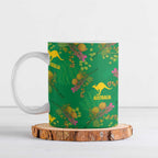 Australia Billy Buttons Ceramic Mug Aussie Pycnosorus Kangaroo Seamless Style