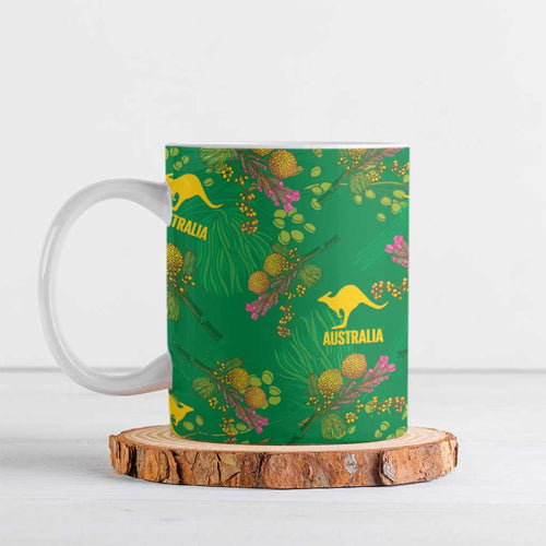 Australia Billy Buttons Ceramic Mug Aussie Pycnosorus Kangaroo Seamless Style
