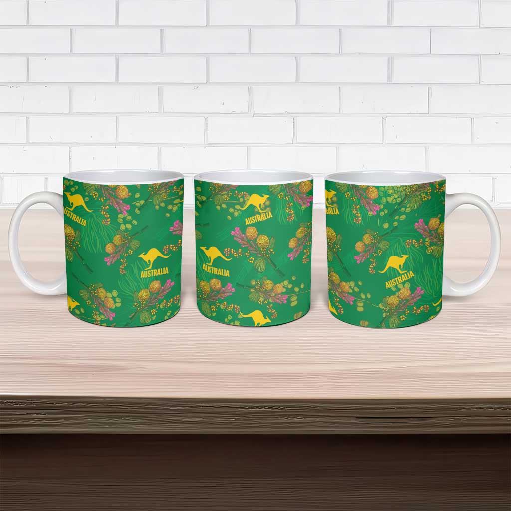 Australia Billy Buttons Ceramic Mug Aussie Pycnosorus Kangaroo Seamless Style