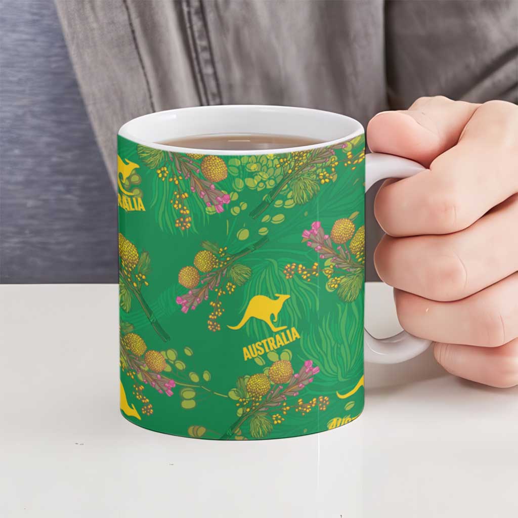 Australia Billy Buttons Ceramic Mug Aussie Pycnosorus Kangaroo Seamless Style