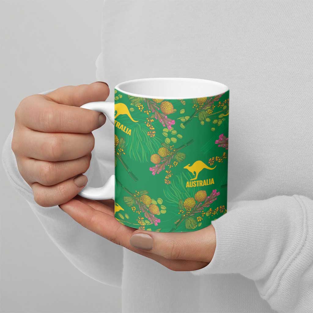 Australia Billy Buttons Ceramic Mug Aussie Pycnosorus Kangaroo Seamless Style