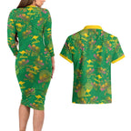 Australia Billy Buttons Couples Matching Long Sleeve Bodycon Dress and Hawaiian Shirt Aussie Pycnosorus Kangaroo Seamless Style