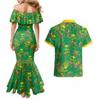 Australia Billy Buttons Couples Matching Mermaid Dress and Hawaiian Shirt Aussie Pycnosorus Kangaroo Seamless Style