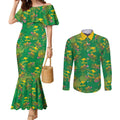 Australia Billy Buttons Couples Matching Mermaid Dress and Long Sleeve Button Shirt Aussie Pycnosorus Kangaroo Seamless Style
