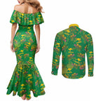 Australia Billy Buttons Couples Matching Mermaid Dress and Long Sleeve Button Shirt Aussie Pycnosorus Kangaroo Seamless Style
