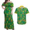 Australia Billy Buttons Couples Matching Off Shoulder Maxi Dress and Hawaiian Shirt Aussie Pycnosorus Kangaroo Seamless Style