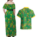 Australia Billy Buttons Couples Matching Off Shoulder Maxi Dress and Hawaiian Shirt Aussie Pycnosorus Kangaroo Seamless Style