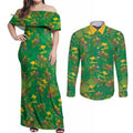Australia Billy Buttons Couples Matching Off Shoulder Maxi Dress and Long Sleeve Button Shirt Aussie Pycnosorus Kangaroo Seamless Style