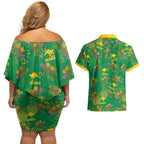 Australia Billy Buttons Couples Matching Off Shoulder Short Dress and Hawaiian Shirt Aussie Pycnosorus Kangaroo Seamless Style