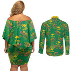 Australia Billy Buttons Couples Matching Off Shoulder Short Dress and Long Sleeve Button Shirt Aussie Pycnosorus Kangaroo Seamless Style