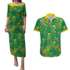Australia Billy Buttons Couples Matching Puletasi and Hawaiian Shirt Aussie Pycnosorus Kangaroo Seamless Style