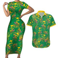 Australia Billy Buttons Couples Matching Short Sleeve Bodycon Dress and Hawaiian Shirt Aussie Pycnosorus Kangaroo Seamless Style