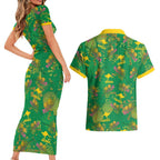 Australia Billy Buttons Couples Matching Short Sleeve Bodycon Dress and Hawaiian Shirt Aussie Pycnosorus Kangaroo Seamless Style