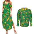 Australia Billy Buttons Couples Matching Summer Maxi Dress and Long Sleeve Button Shirt Aussie Pycnosorus Kangaroo Seamless Style