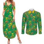 Australia Billy Buttons Couples Matching Summer Maxi Dress and Long Sleeve Button Shirt Aussie Pycnosorus Kangaroo Seamless Style