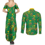 Australia Billy Buttons Couples Matching Summer Maxi Dress and Long Sleeve Button Shirt Aussie Pycnosorus Kangaroo Seamless Style