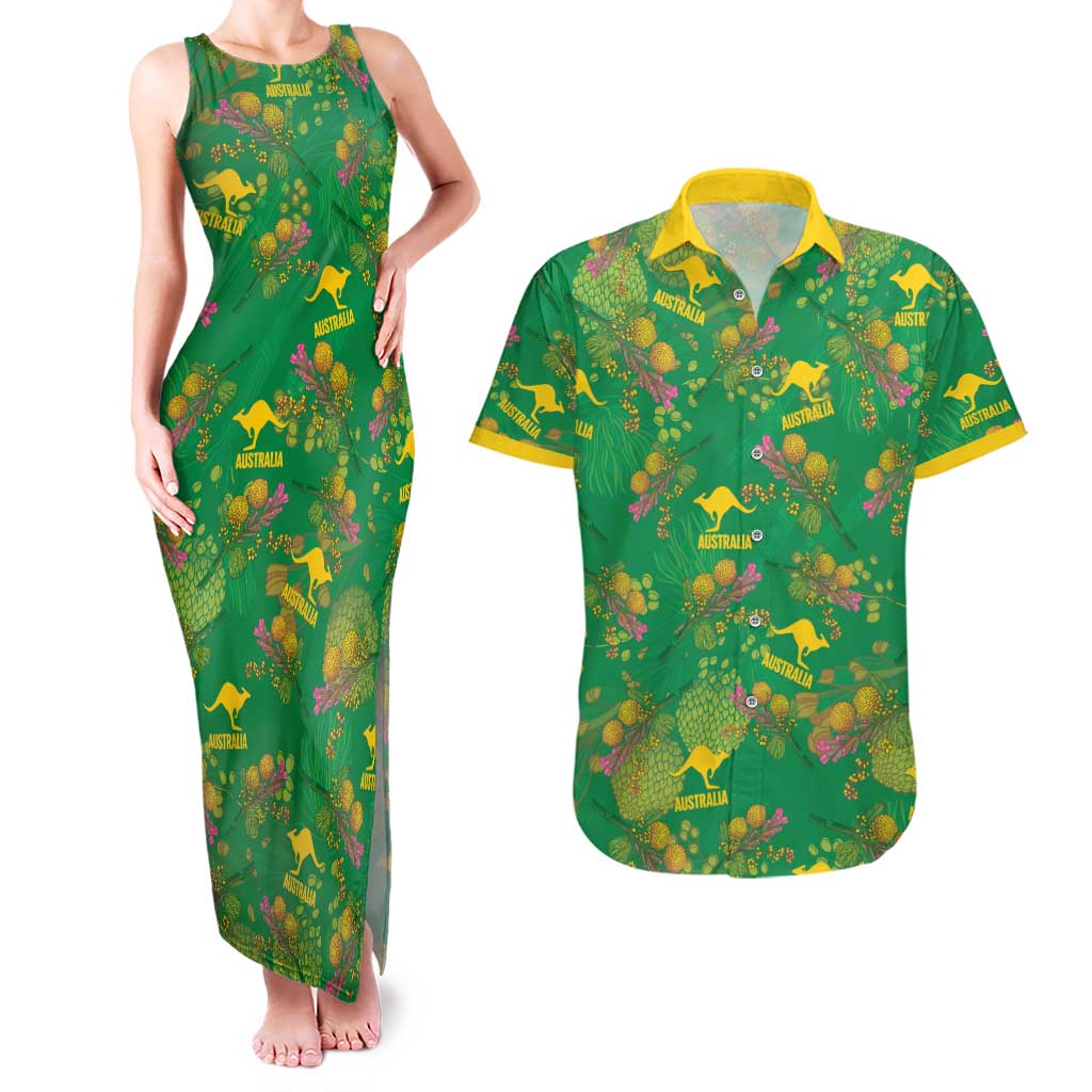 Australia Billy Buttons Couples Matching Tank Maxi Dress and Hawaiian Shirt Aussie Pycnosorus Kangaroo Seamless Style