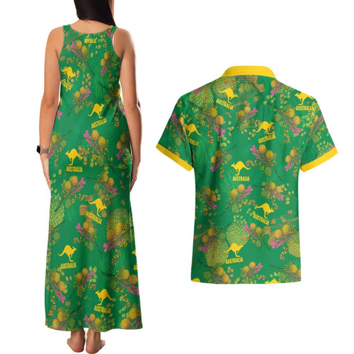 Australia Billy Buttons Couples Matching Tank Maxi Dress and Hawaiian Shirt Aussie Pycnosorus Kangaroo Seamless Style